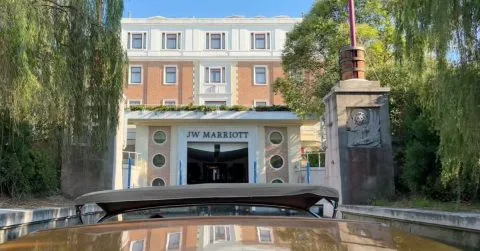 Boat arriving at JW Marriott Venice's private dock on Isola delle Rose