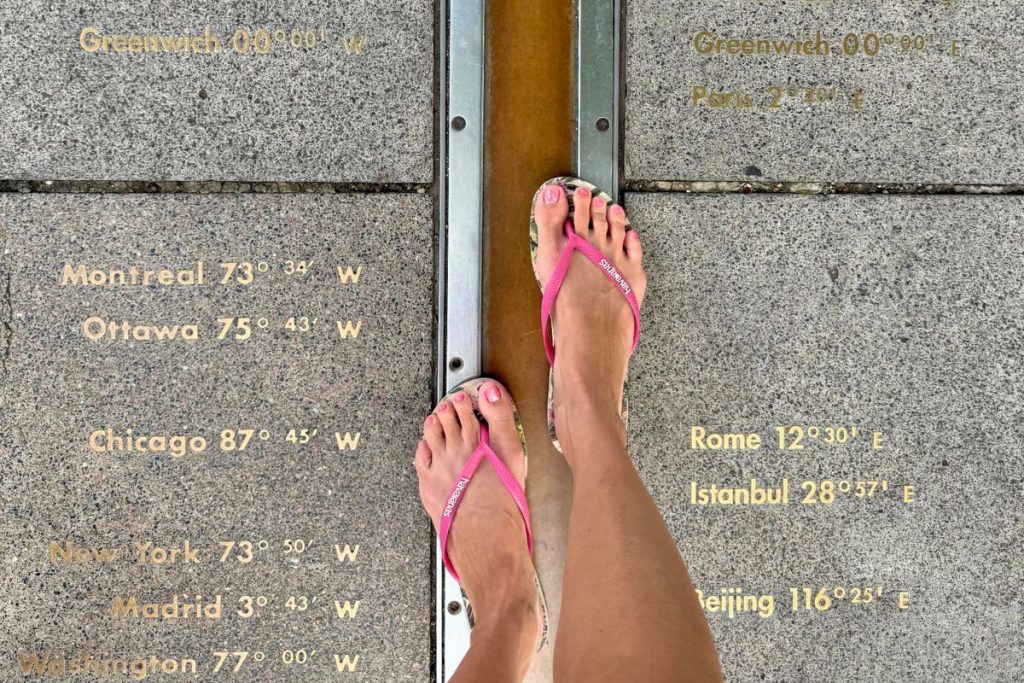 Standing on Prime Meridian at Greenwich - half-day trip from London perfect for families
