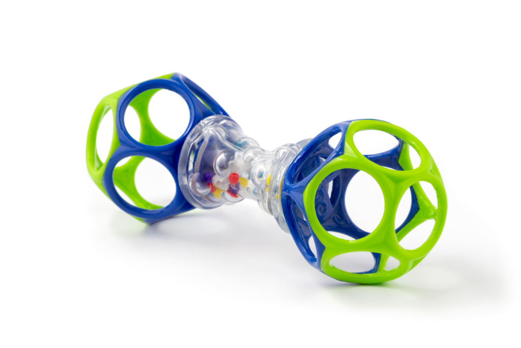Baby with teether on airplane — save the toy in your bag for last