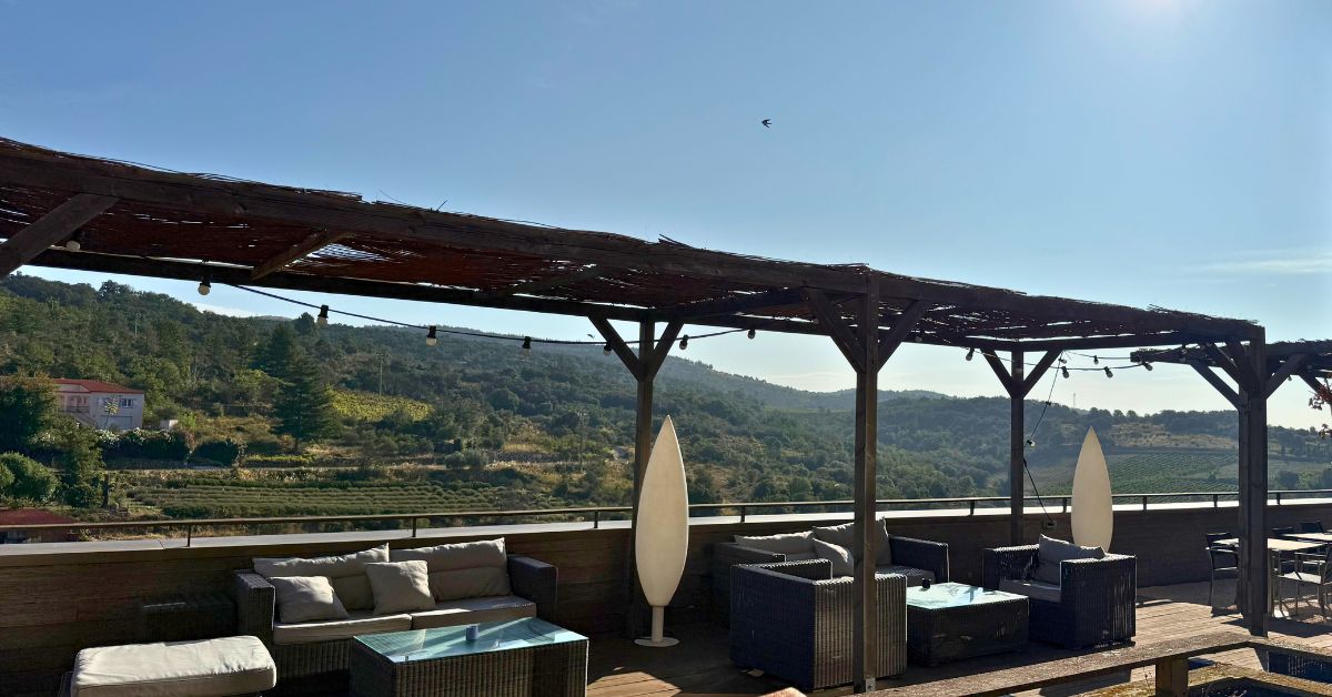 Domaine Riberach with kids: terrace at the eco-resort in Bélesta, France