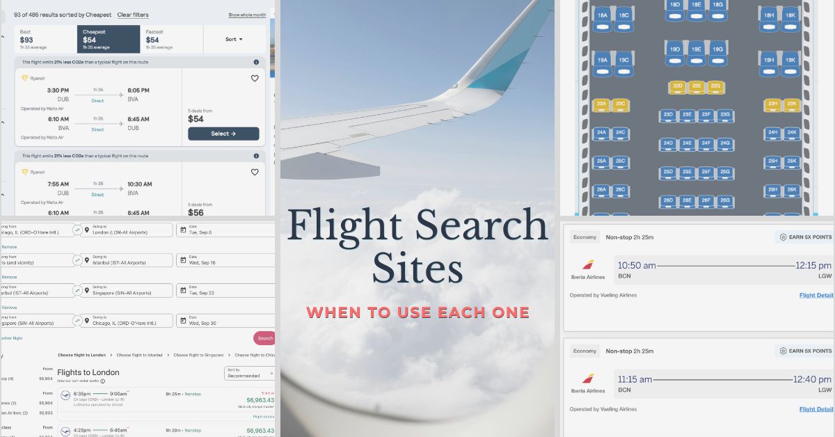 Multiple flight search sites open in browser tabs showing different prices